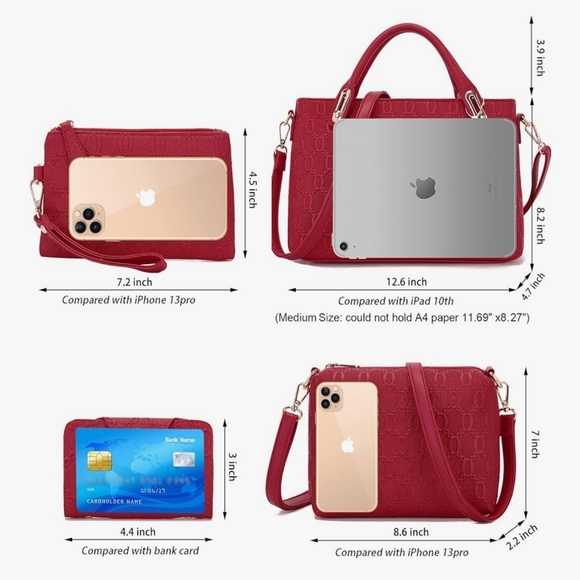 4-Piece Red Embossed Handbag Set — Chic & Versatile - Picture 14 of 16